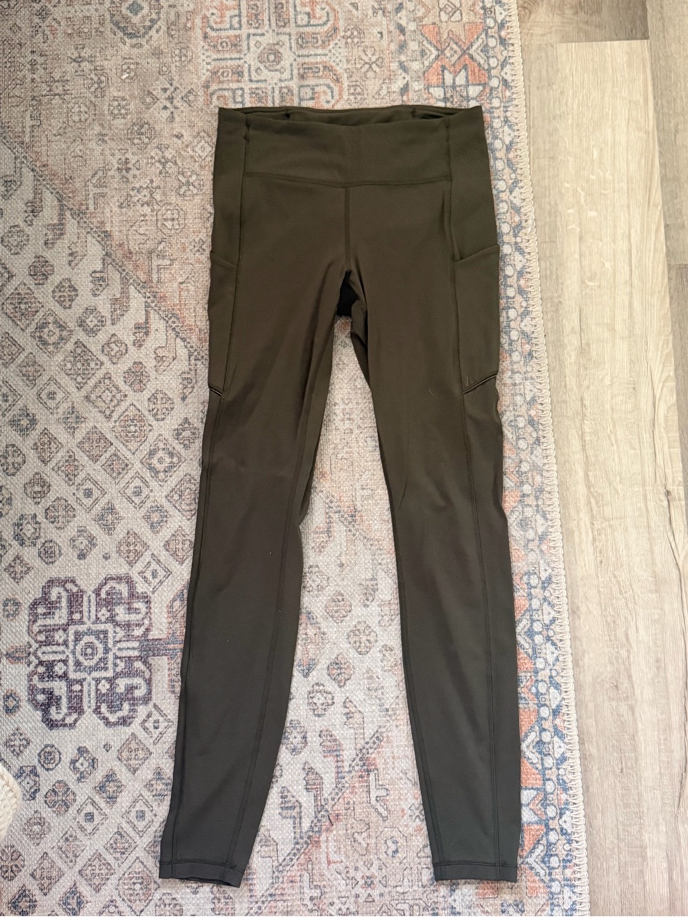 Lululemon High-Waist Olive Green Leggings with Side Pockets